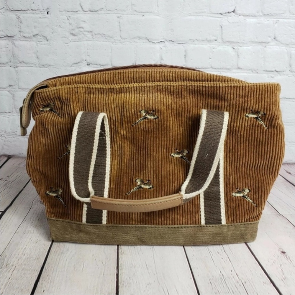 RARE Vintage LL Bean Boat & Tote Bag - Corduroy Pheasant Embroidery
& Leather